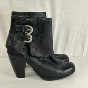 BOC Born Concept Black Leather Double Buckle Boots Womens Size 8 Ankle Booties